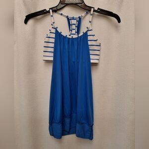 lululemon athletica Blue and White Striped Racerback Tank